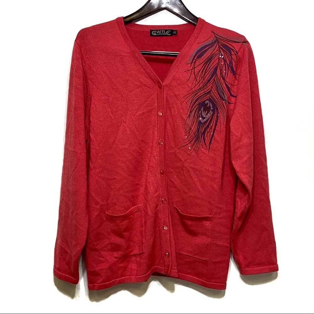CASTLE OF IRELAND ACRYLIC WOOL PEACOCK FEATHER CARDIGAN